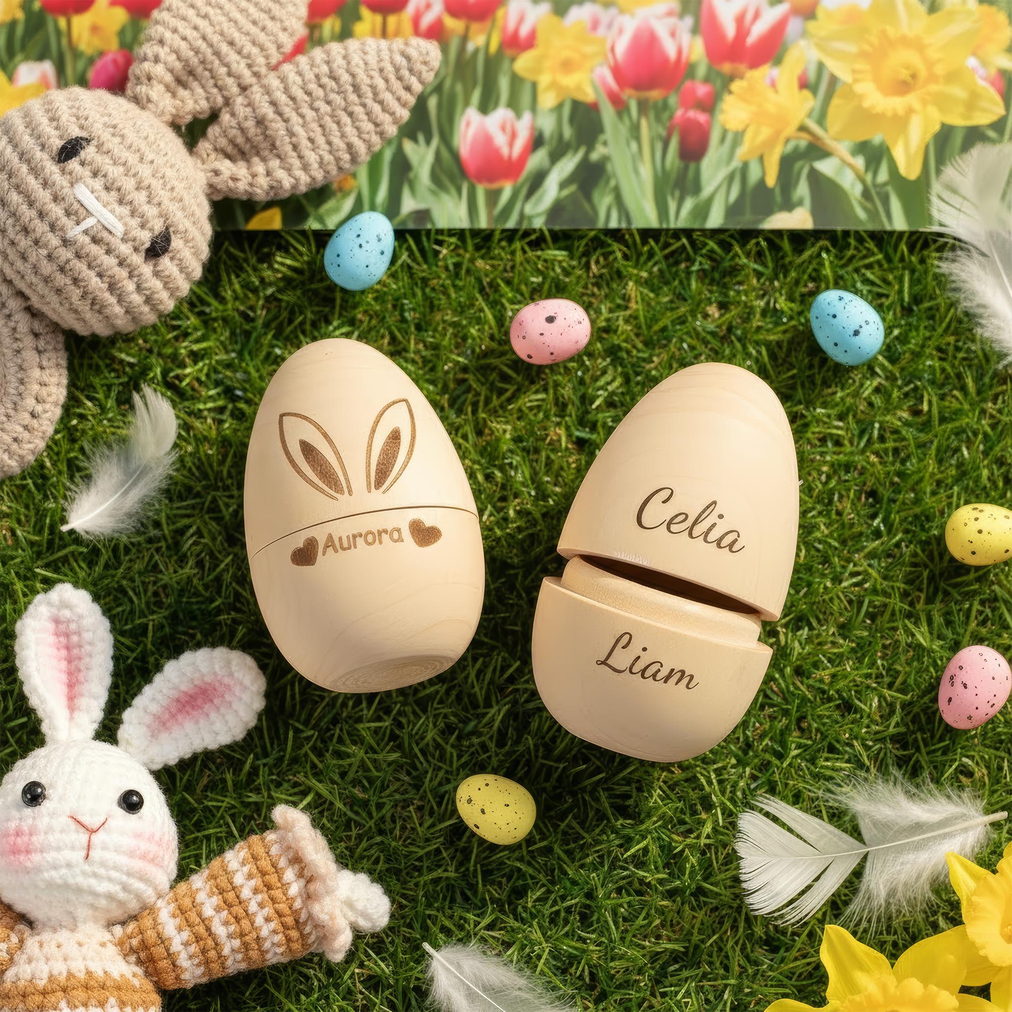 Personalized Wooden Easter Egg,hollow Fillable Keepsake,custom Name Easter Gift, Kids Musical Instrument, Baby First Easter, Kitchen Toy Egg