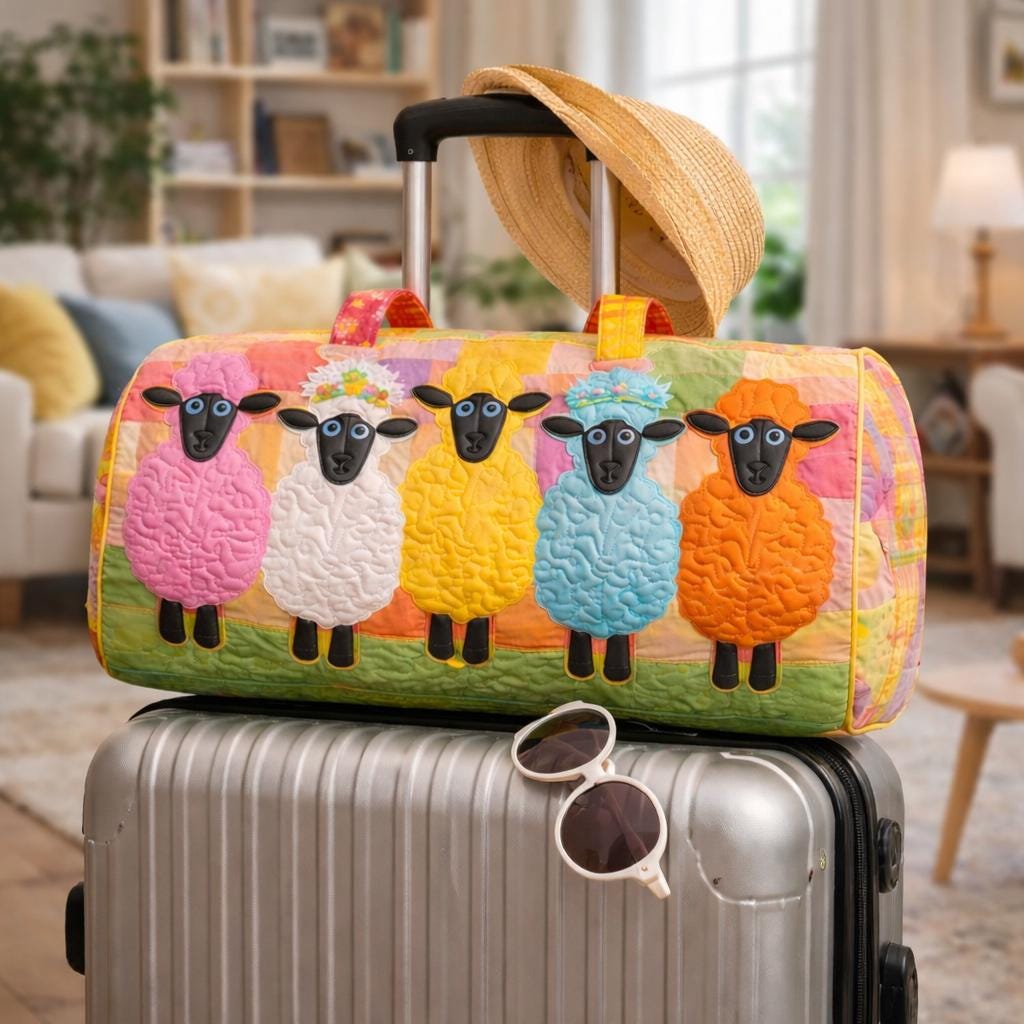 Cute Sheep Quilted Duffle Bag_ Camper Bus Travel Weekender Bag, Best Duffle Bags for Women, Cute Weekender Duffel Gift for Her