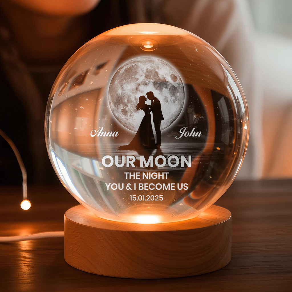 Our Moon Special Date, Custom Moon Phase by Date, Personalized Crystal Ball Night Light, Heartfelt Anniversary Gift Wife Husband Her 12125
