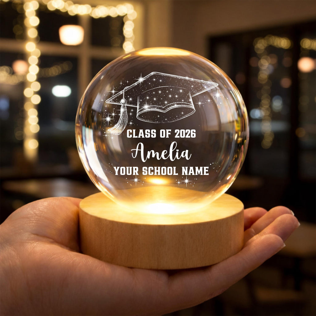 Personalized Graduation Crystal Ball LED Night Light, Class of Senior Cap Gift, Custom Graduation Keepsake, Unique Grad Gift Idea