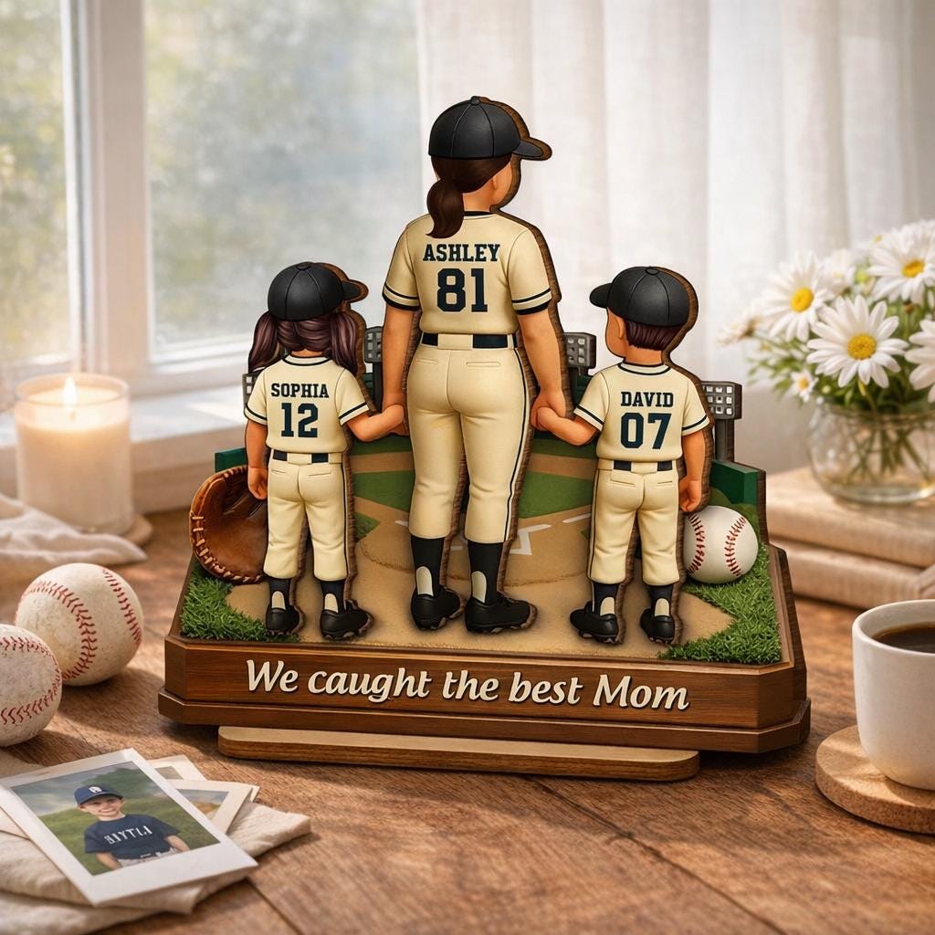 Personalized Baseball Mom Sign, Baseball Family Stand, Softball Mom Gift, We Caught the Best Mom, Sports Mom Birthday Gift, Mothers Day Gift