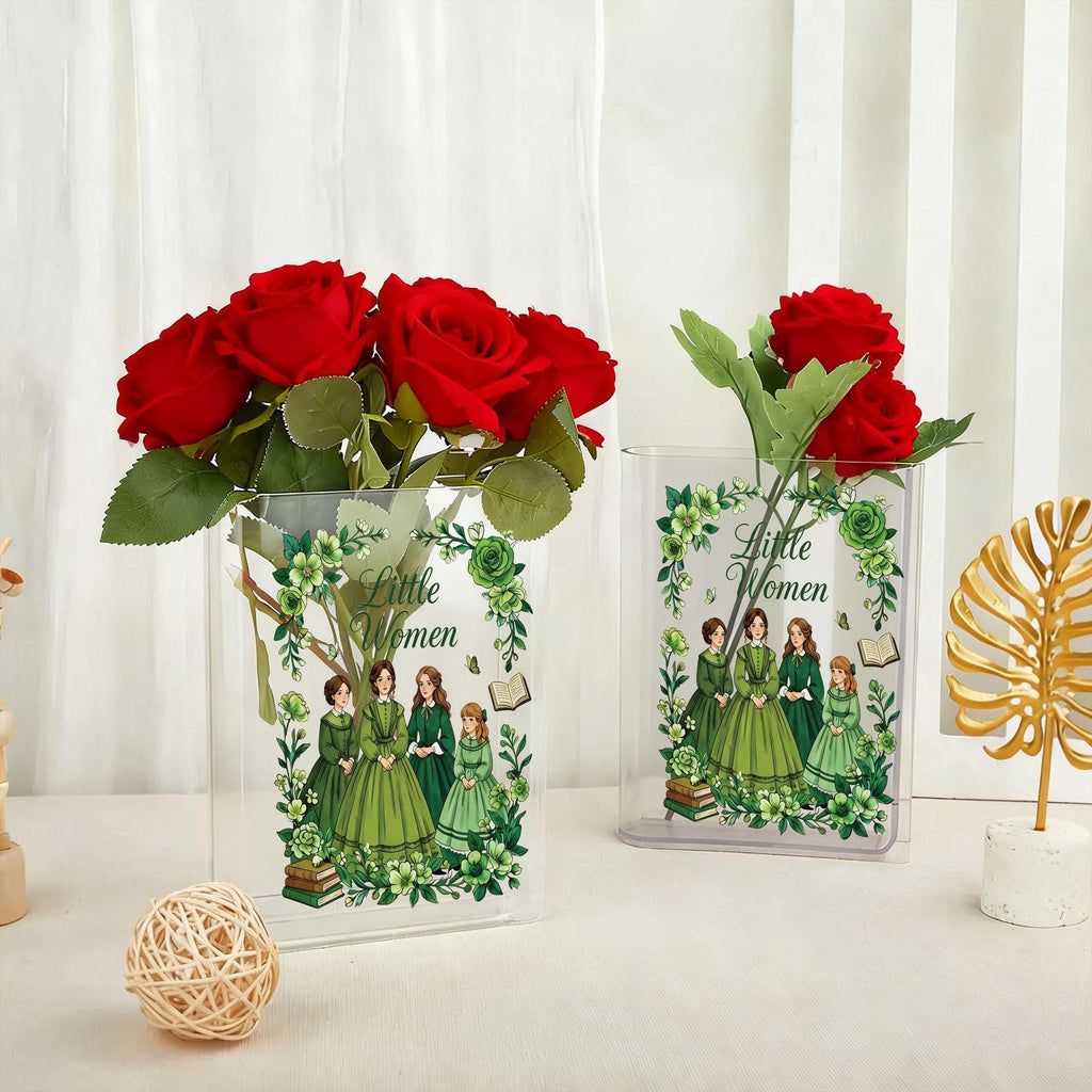 Little Women Book Vase, Classic Literature Acrylic Flower Vase, Literary Gift for Reader, Book Lover Gift, Louisa May Alcott Bookish Decor