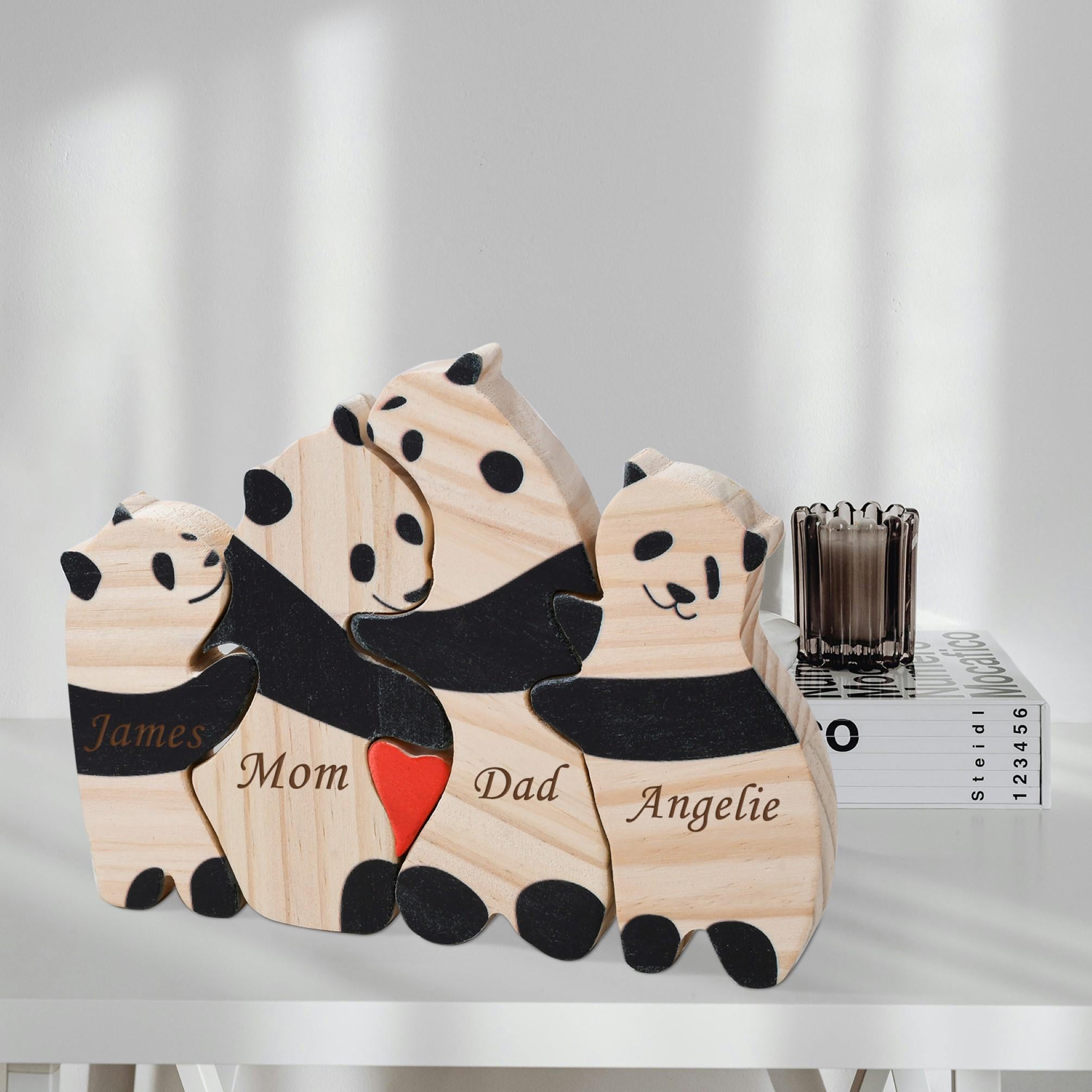 Wooden Animal Family Puzzle, 2-6 Pandas Family Jigsaw Decor, Wedding Anniversary Gifts for Mom Dad Friend Couples Animal Family Decor