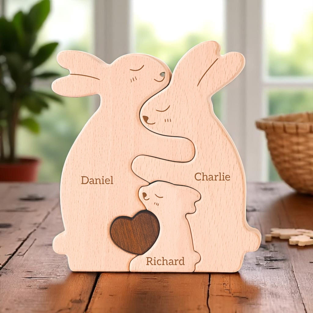 Personalised Wooden Bunny Family Keepsake _ Engraved Rabbit Figurines _ Baby Shower Gift, New Mum Present, Family Christmas Home Decor
