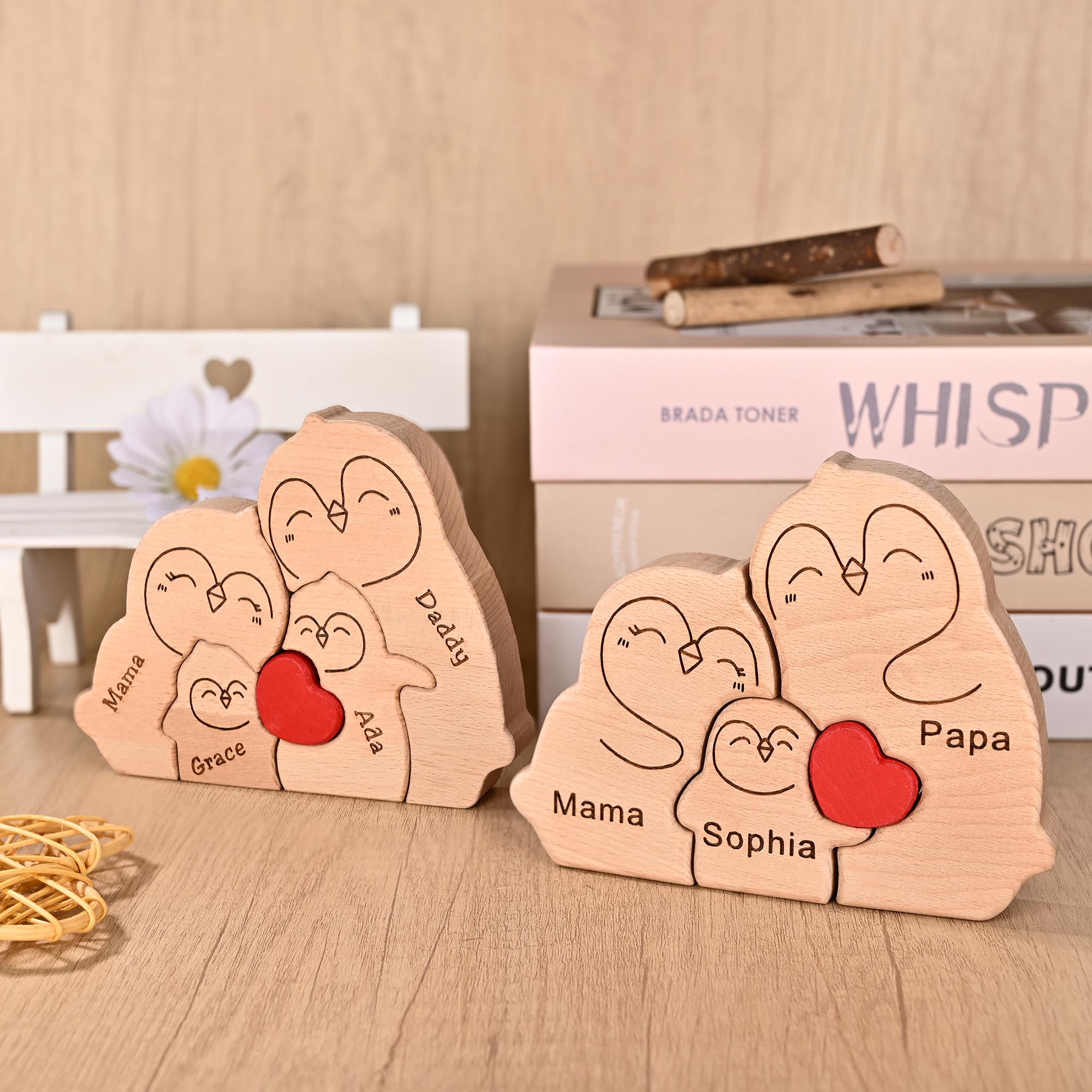 Penguin Family Jigsaw Decor, Wooden Penguin Family Puzzle, Pregnancy Statue, Birthday Anniversary Gift for Mums, Christmas Gift for 4