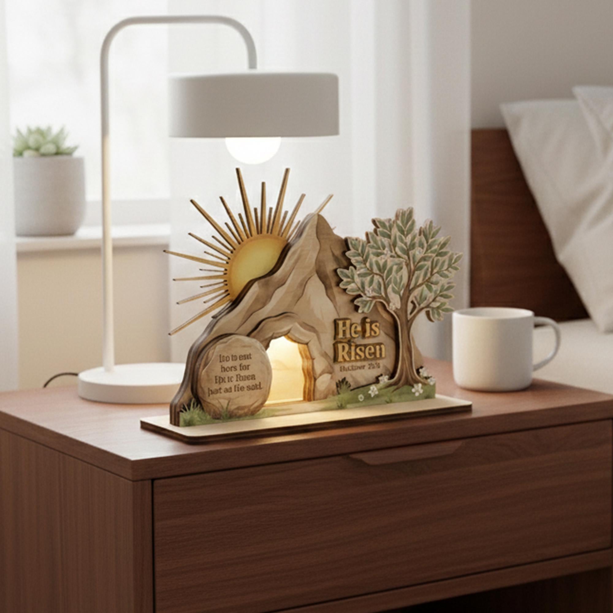 He is Risen Easter Wood Block, Christian Resurrection Decor, Bible Verse Table Centerpiece