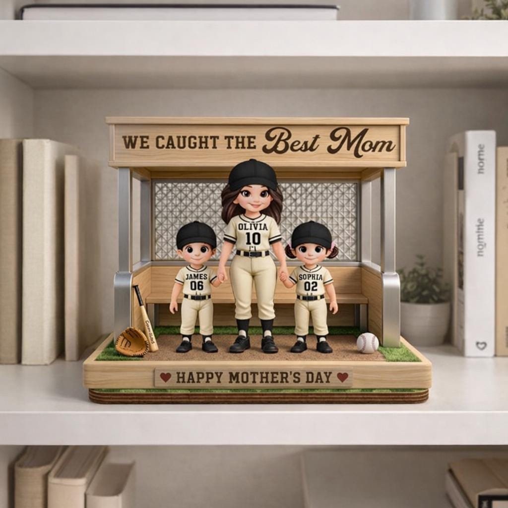 Baseball, Softball Mom and Kids Personalized Standing Wooden Sign, Mother's Day Gift for Wife, Gift for Mom, Baseball Lover, Baseball Player