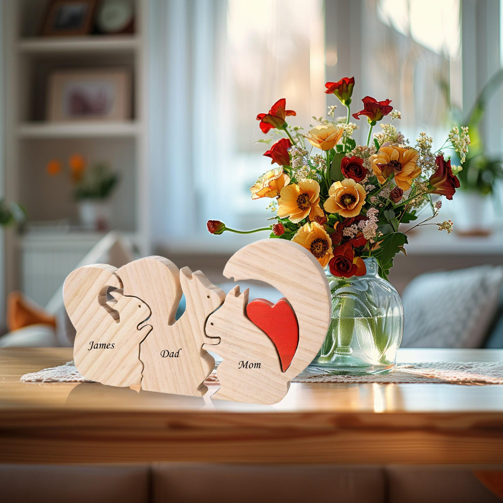 Wooden Animal Family Puzzle, 2-8 Squirrels Family Jigsaw Decor, Wedding Anniversary Gifts for Mom Dad Friend Couples Animal Family Decor