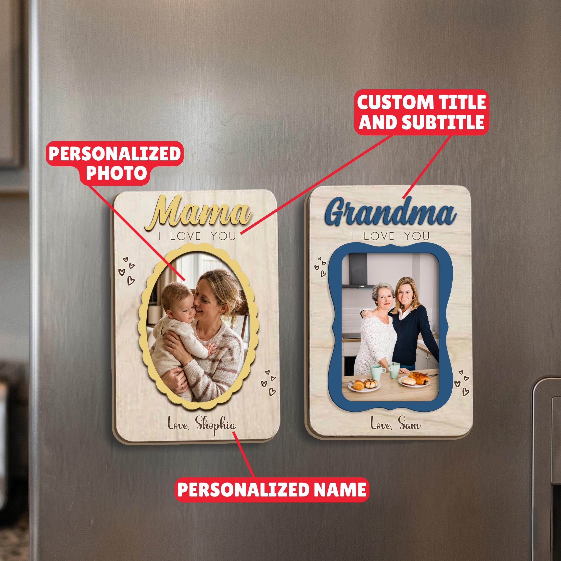 Custom Photo Magnet for Mom &grandma, Custom Wood Picture Frame, Mother's Day Gift From Kid, Kids Photo Gift, Mother’s Day Family Keepsake