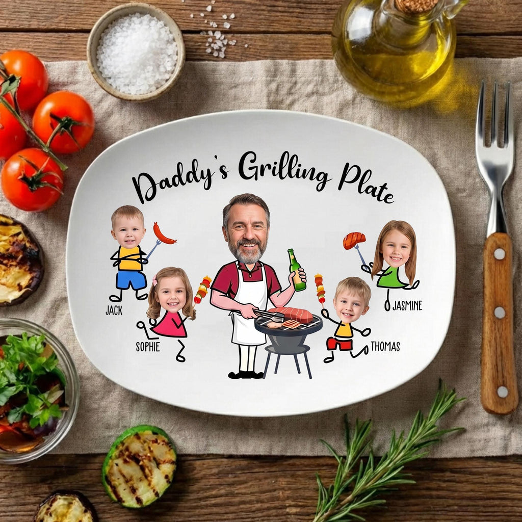 Personalized Daddy’s Grilling Plate, Custom Face Father’s Day Gift From Kids, Daddy’s Grilling Plate, Gift for Dad From Son Daughter