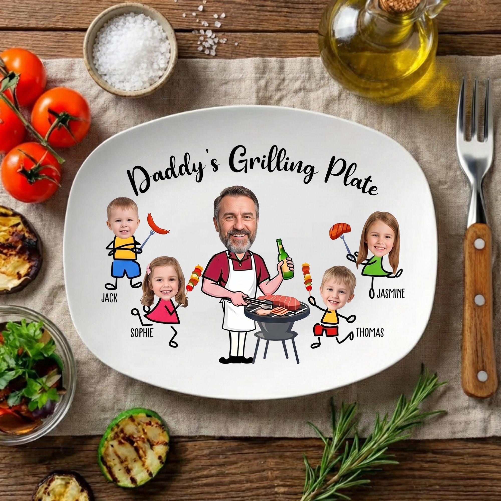 Personalized Daddy’s Grilling Plate, Custom Face Father’s Day Gift From Kids, Daddy’s Grilling Plate, Gift for Dad From Son Daughter