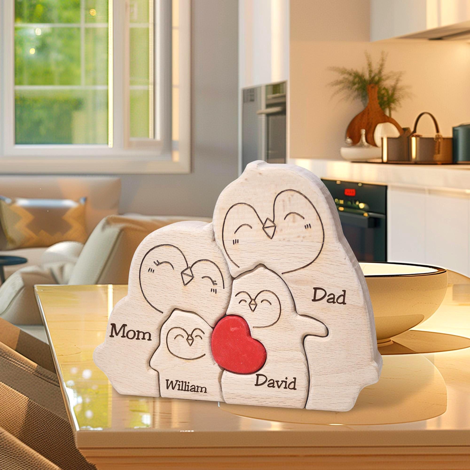 Personalized Wooden Penguin Family Puzzle, Penguin Family Jigsaw Decor, Ideal Wedding House Warming Gift, Anniversary Gift for Wife Mom