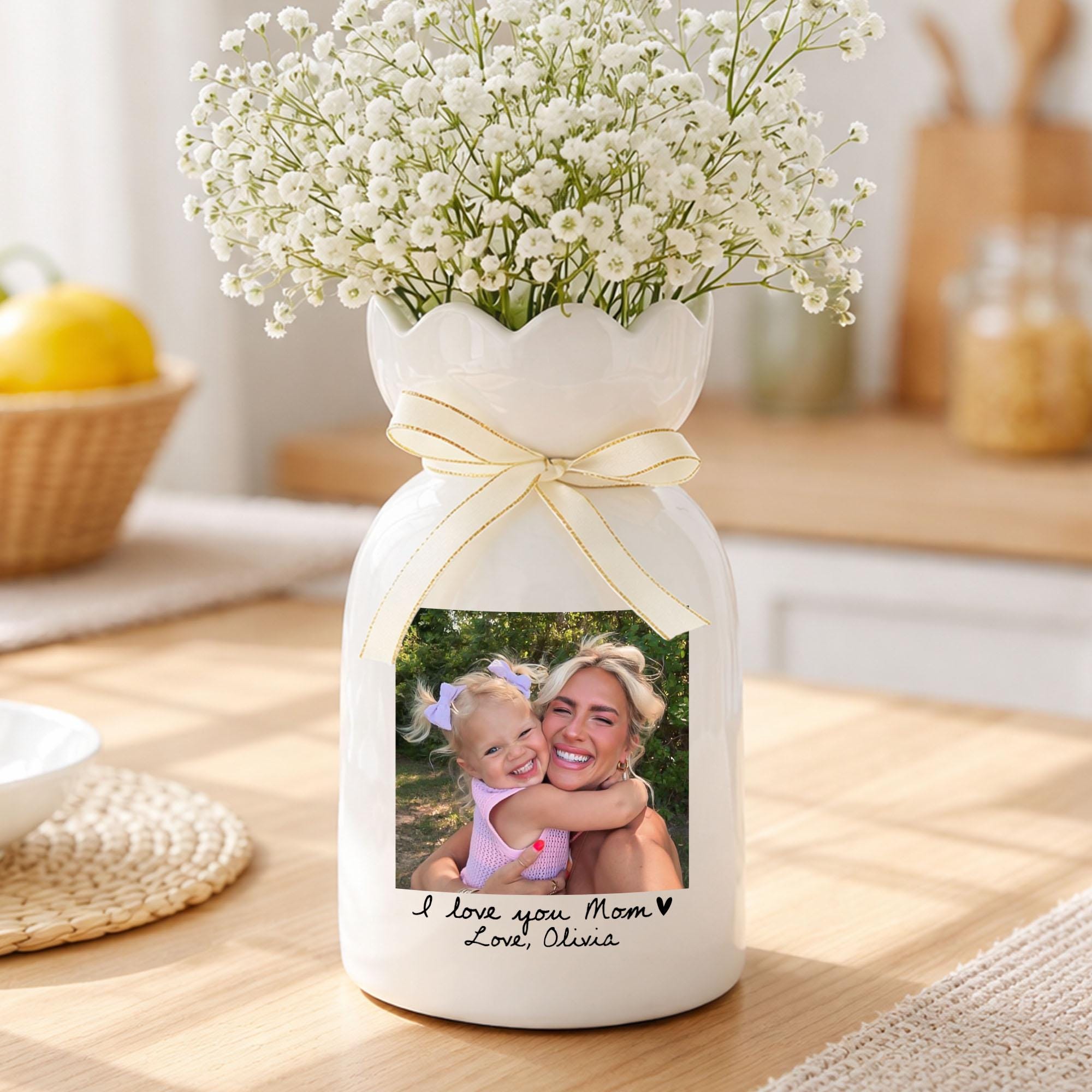 Custom Photo Gift for Mom, Mothers Day Gift for Mom Nana Grandma, Mom Floral Ceramic Vase,mom Birthday Gift,mom Gift,nana Gift,birthday Gift