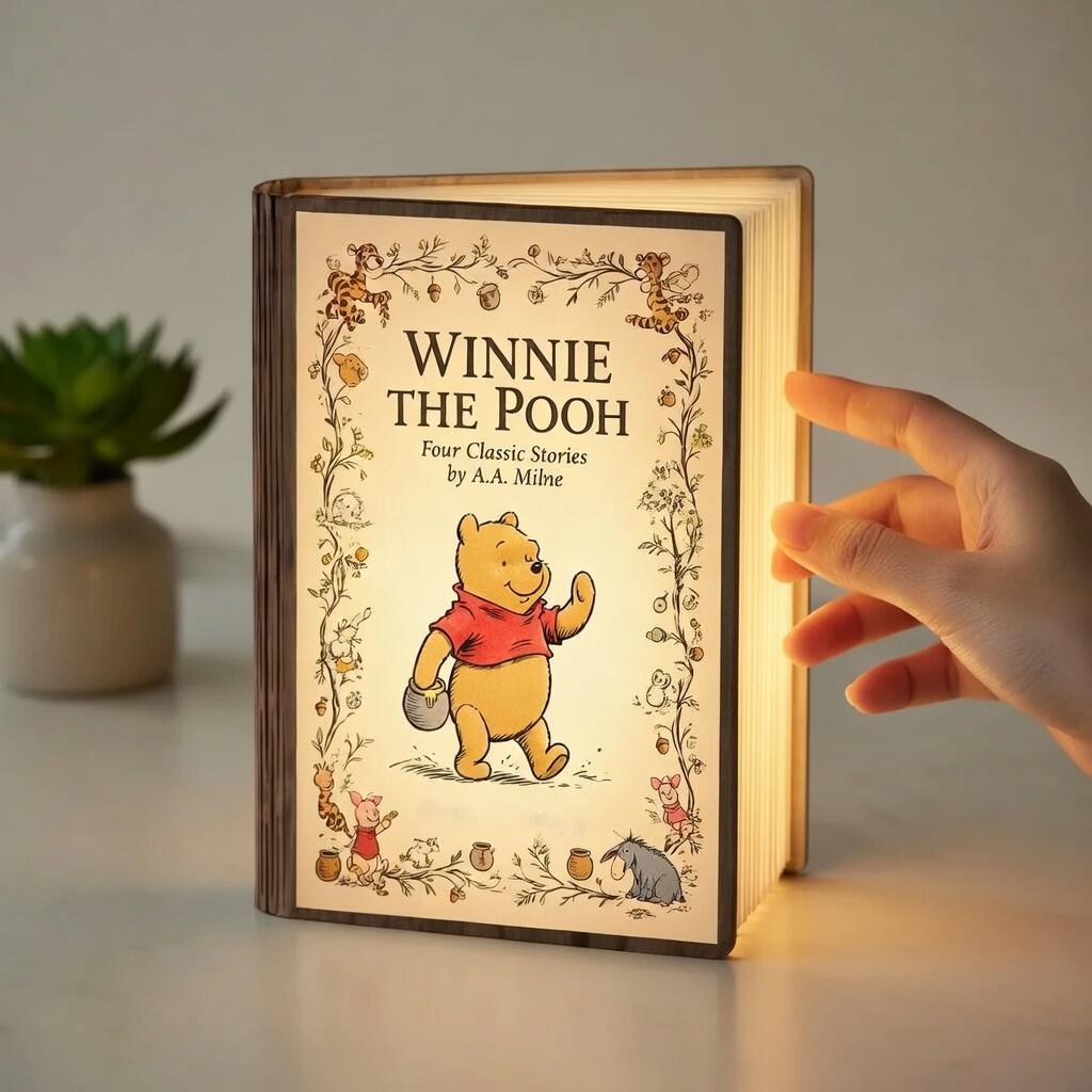 Classic Winnie the Pooh Night Light, Sentimental Mother's Day Gift, Custom Wooden Book Lamp, Nana Birthday Gift, Home Decor, Gift for Mom