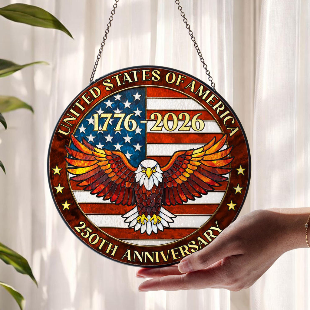 Stained Glass Suncatcher 250th Birthday USA, America 250 Window Hanging, Patriotic 4th of July Decor, Semiquincentennial Gift, 1776 2026