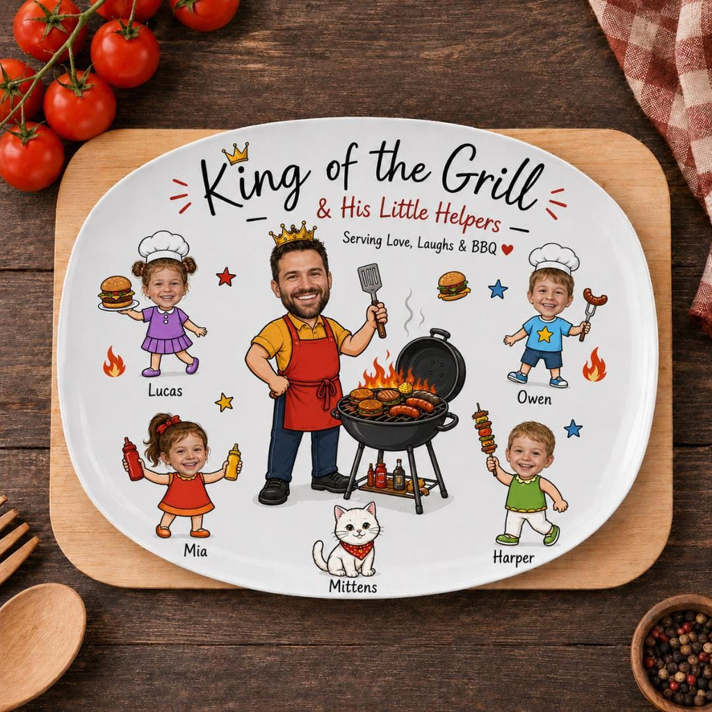 Personalized Face Grilling Platter, Custom Daddy's Grilling Plate With Kids' Names, Father's Day Gift From Grandkids, Funny Gift for Dad
