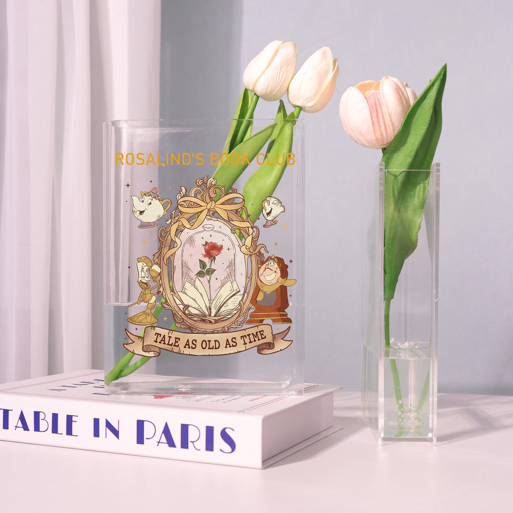 Beauty and the Beast Acrylic Book Vase, Book Club Bookish Vase, Fairy Tale Book Shaped Vase, Magical Storybook Decor, Gift for Book Lovers