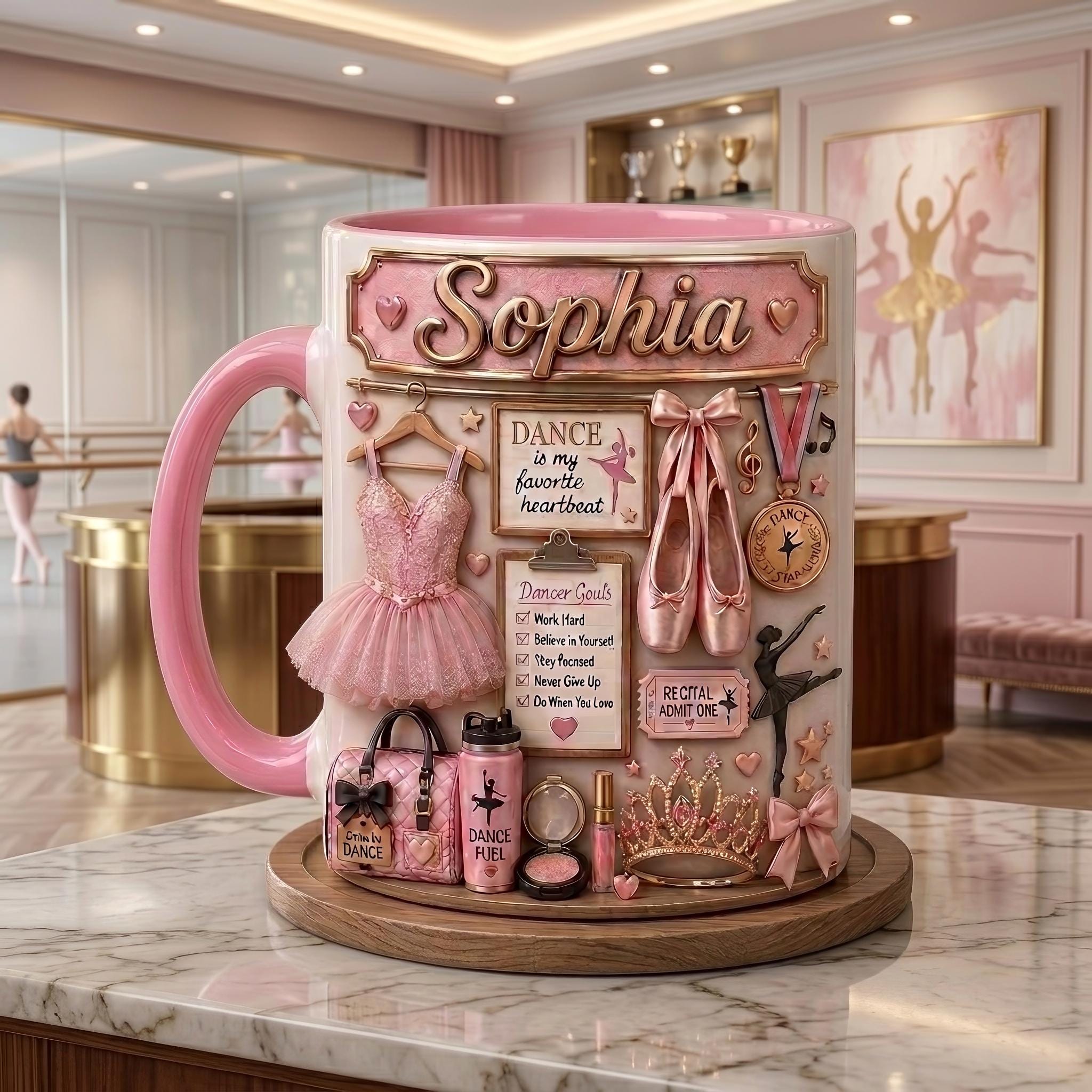 Personalized Ballet Mug, Custom Dancer Coffee Cup, Pink Ballerina Recital Gift, Dance Teacher Mug, Ballet Lover Gift