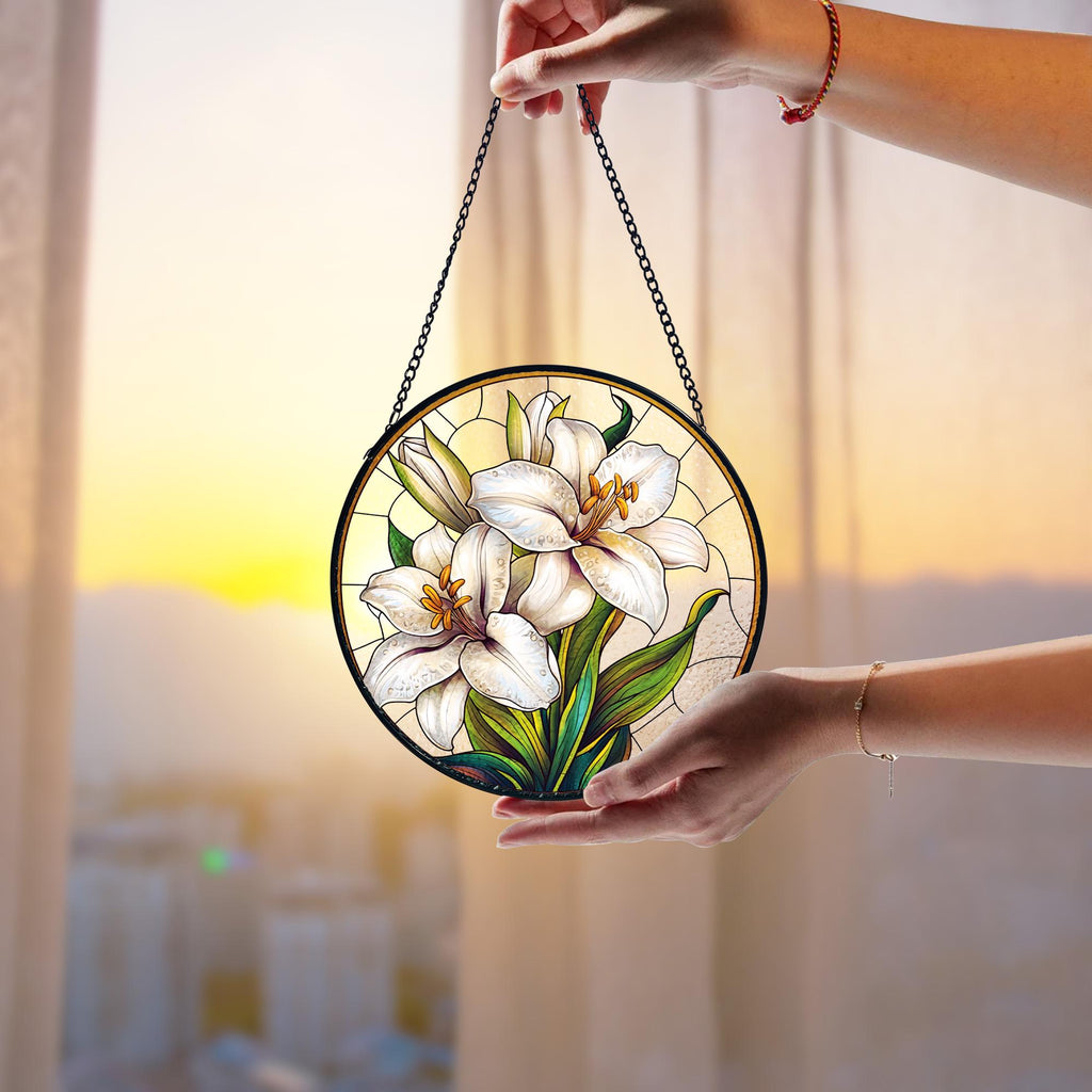 Custom Birth Flower Stained Glass Window Suncatcher, Personalized Mother’s Garden Floral Hanging Ornament