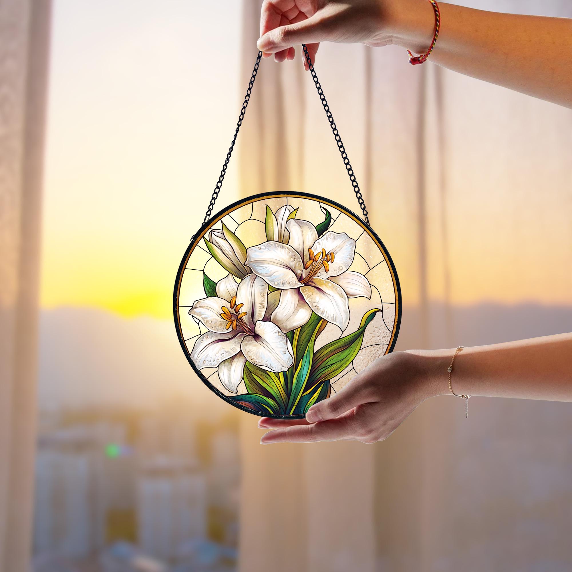 Custom Birth Flower Stained Glass Window Suncatcher, Personalized Mother’s Garden Floral Hanging Ornament