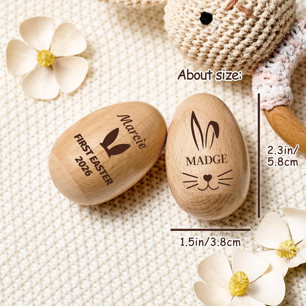 Personalized Wooden Easter Egg Shakers, Baby First Easter, Kids Easter Egg Hunt Gifts, Engraved Name, Montessori Toddler Toy, Baby Rattle