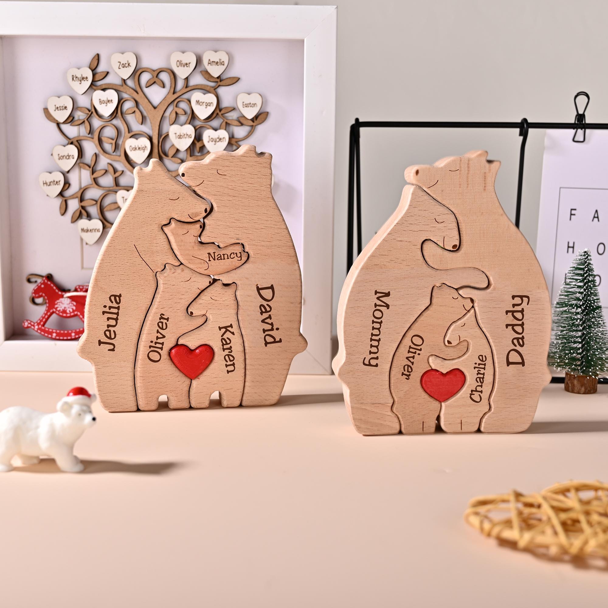 Personalized Wooden Bear Family Puzzle, Custom Name Gift for Mom, Dad & Kids, Family Keepsake Decor, Wooden Christmas Gift, Anniversary Gift