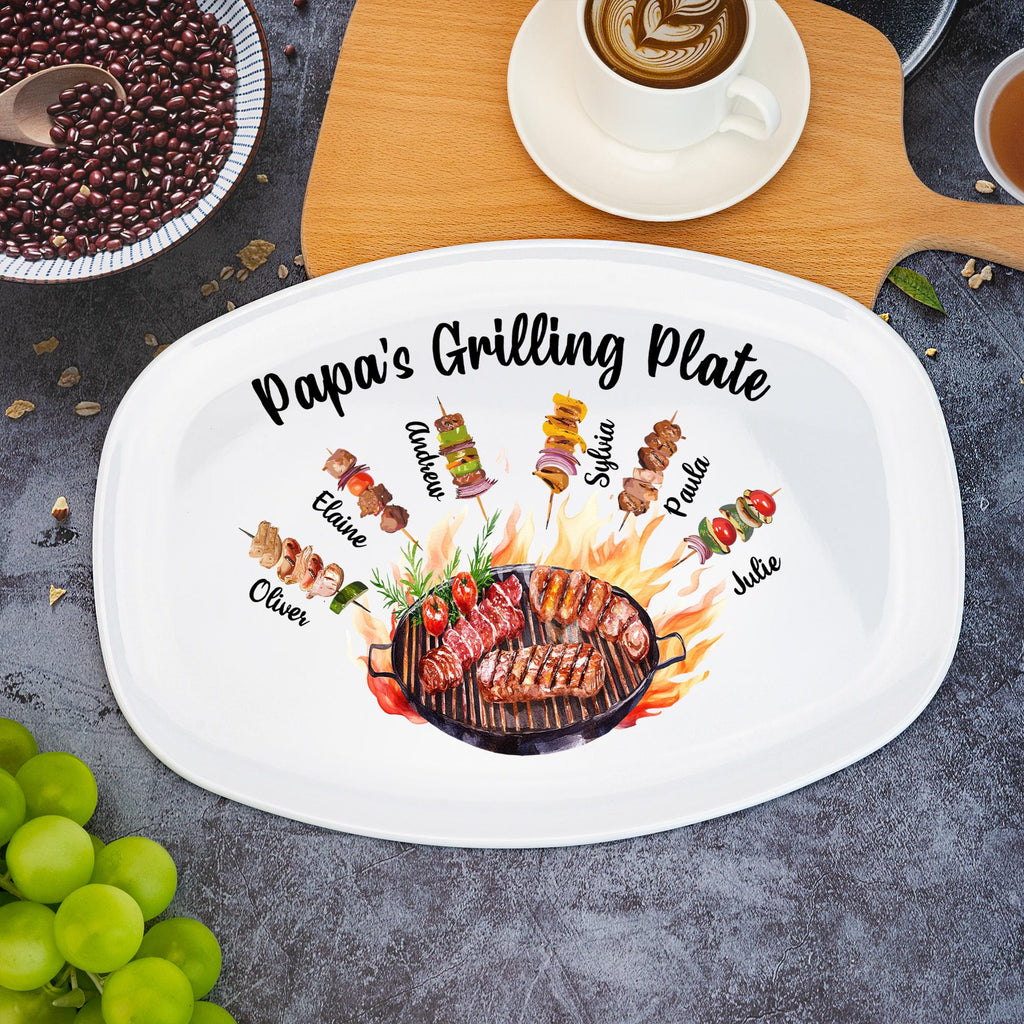 Personalized Daddy's Grilling Plate With Kids Names, Father’s Day Gifts, Custom BBQ Grilling, Grill Plate Gift From Kids, Gifts for Grandpa