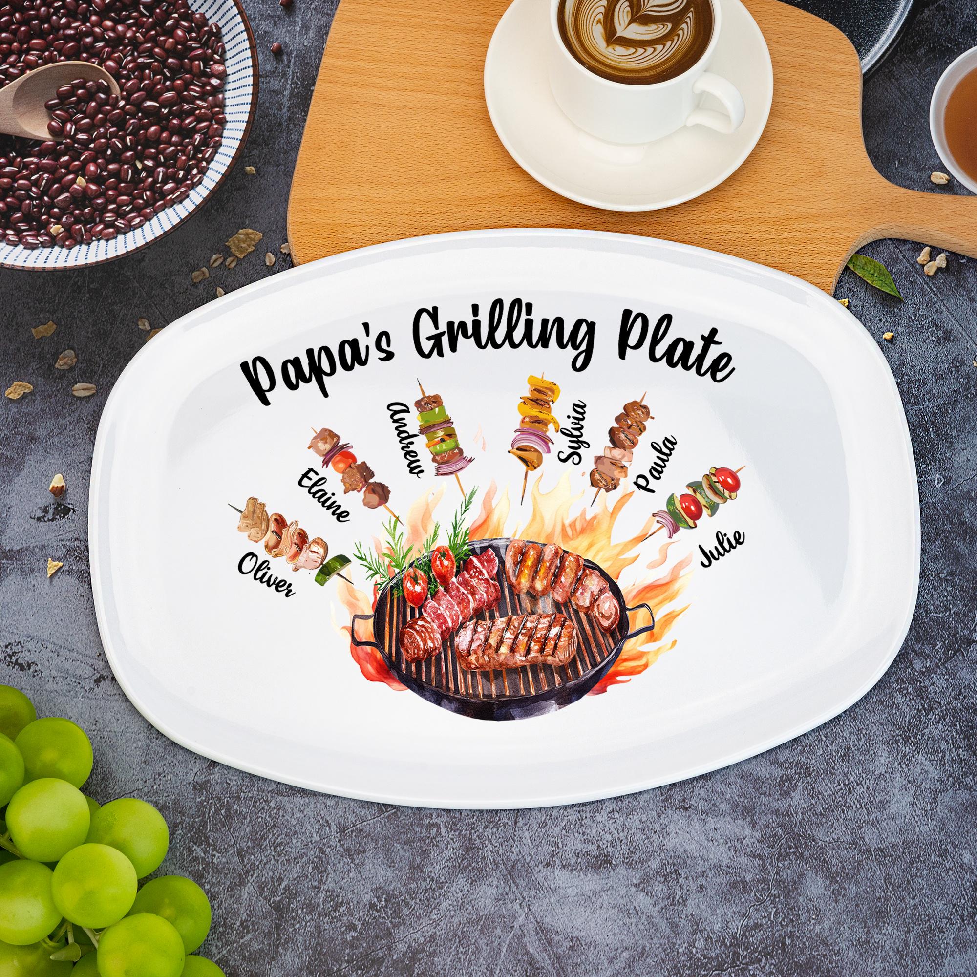 Personalized Daddy's Grilling Plate With Kids Names, Father’s Day Gifts, Custom BBQ Grilling, Grill Plate Gift From Kids, Gifts for Grandpa