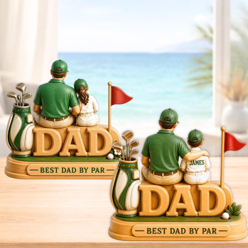 Personalized Golf Dad Wooden Block Custom Wood Sign Golf Gift for Him Golfing Father's Day Gift Dad Custom Family Figurine With Kids Names
