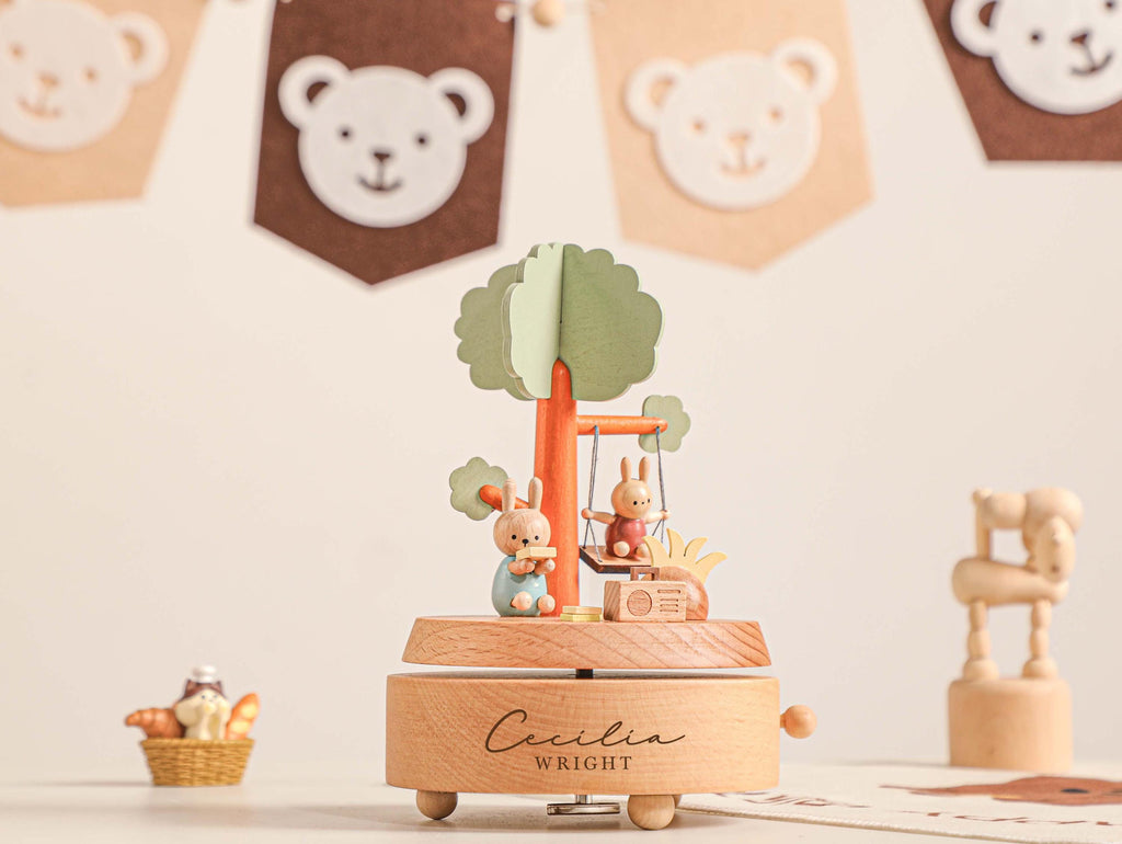 Rabbit Swing Personalized Music Box, Engraved Name Music Box, Baby Christmas Gift, Newborn Keepsake, Baby Shower Gift, Birthday Gift