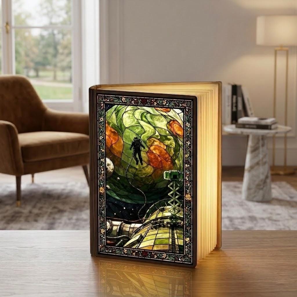 Project Hail Mary Book Lamp, Home of Astrophage, Ryland Grace & Rocky Bookshelf Decor Stained Glass, LED Foldable Book Lamp, Scifi Book Gift