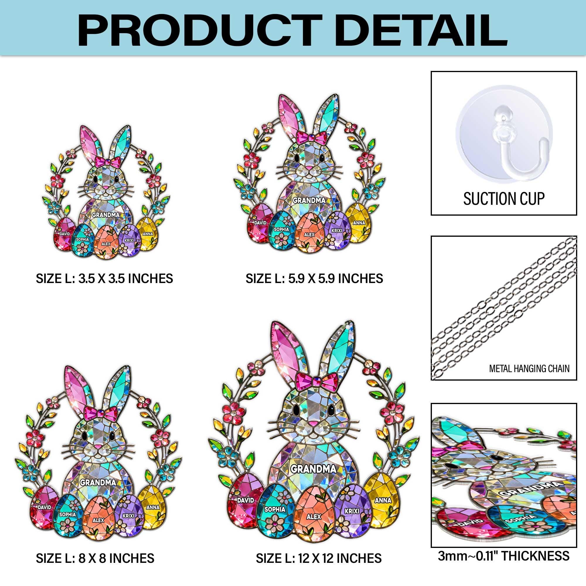 Personalized Easter Bunny Grandma Acrylic Suncatcher, Custom Grandma Gift With Kids Window Hanger , Spring Window Hanging Decor