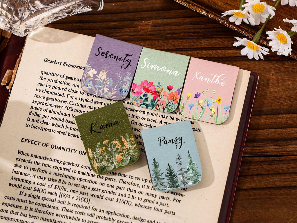 Personalized Leather Bookmark_ Birthday Flower Magnetic Book Mark, Leather Bookmark, Library Bookmark, Bookmark for Women