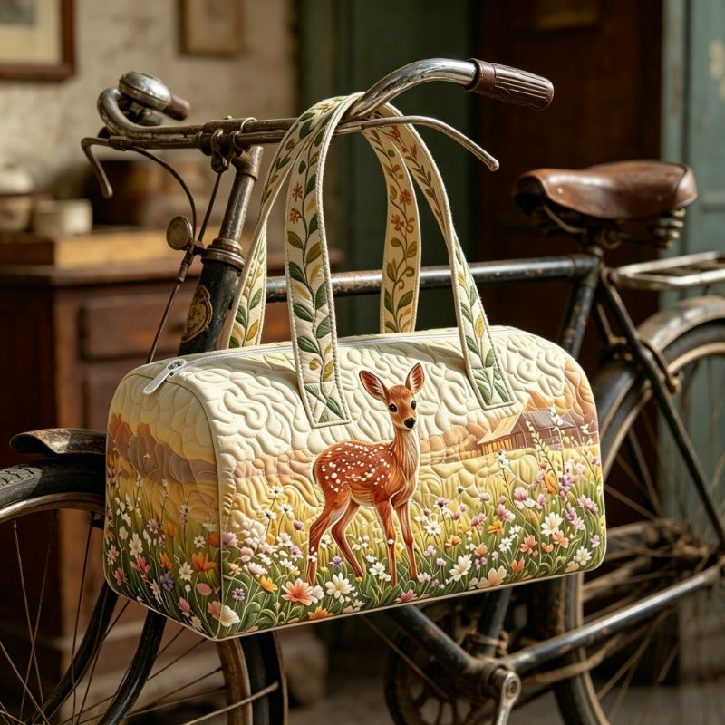 Quilted Deer Duffle Bag, Unisex Travel Bag for Women Men, Flat Printed Bohemian Weekender Handbag, Lightweight Overnight Bag