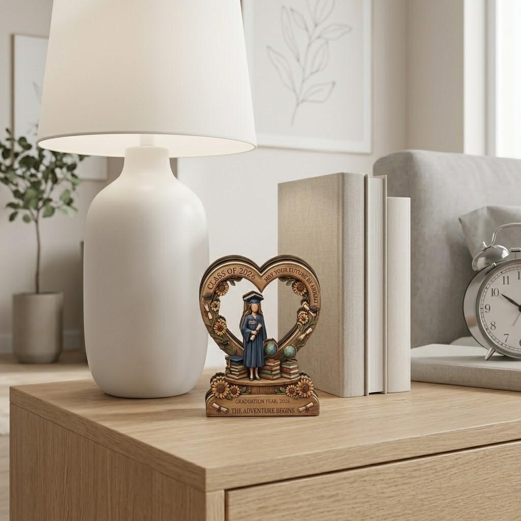 Personalized Graduation Wooden Block, Class of 2026 Keepsake, Custom Name 3D Printed Wood Sign, Sunflower Senior Gift, High School Grad Gift