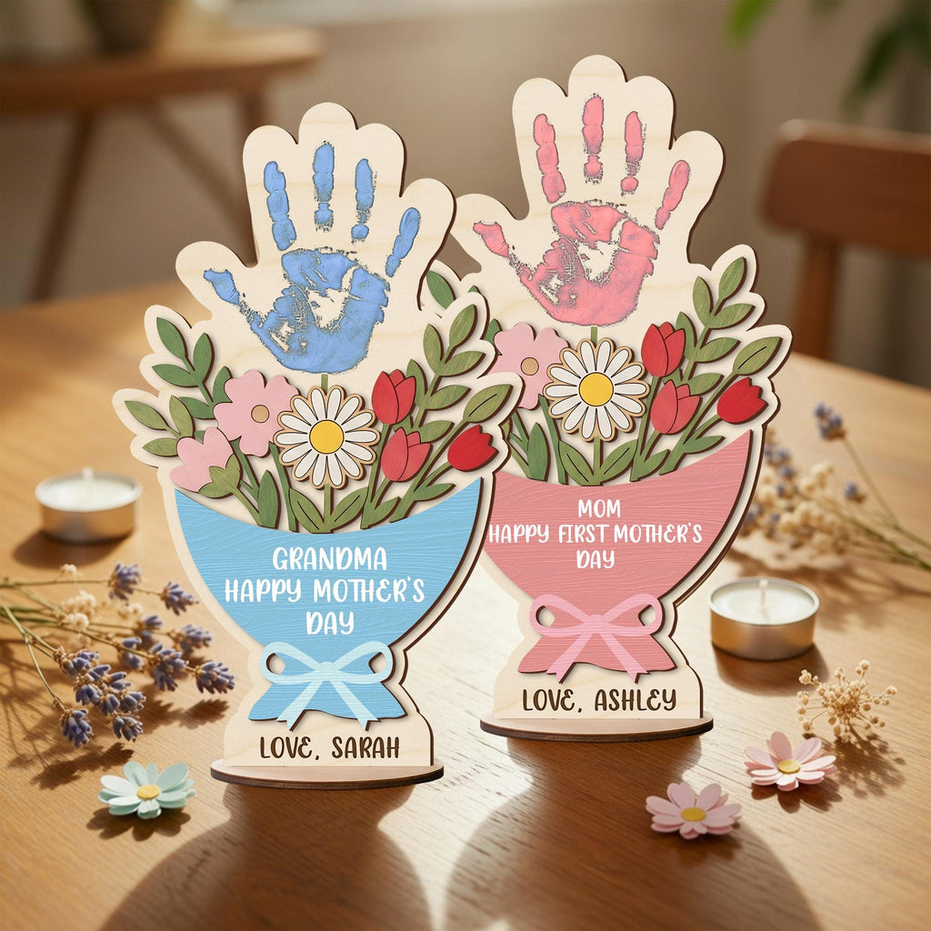 Custom Mother’s Day Handprint Flower Sign, DIY First Mother's Day Handprint Sign, Gift for Mom With Child’s Print