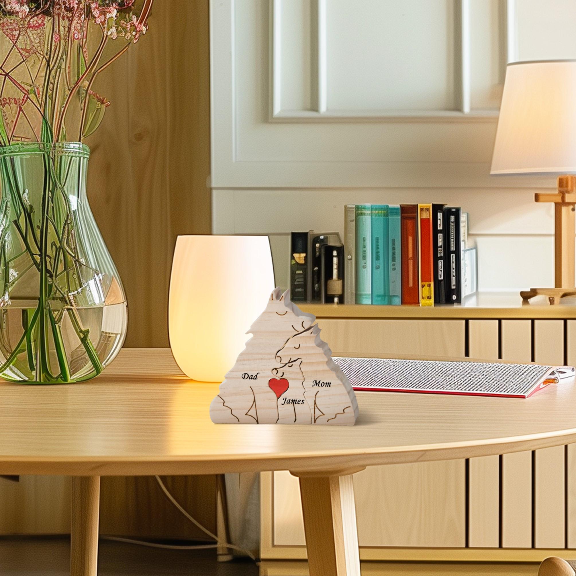 Wooden Wolf Family Puzzle, 2-5 Wolves Family Jigsaw Decor, Wedding Anniversary Gifts for Mom Dad Friend Couples Animal Family Decor