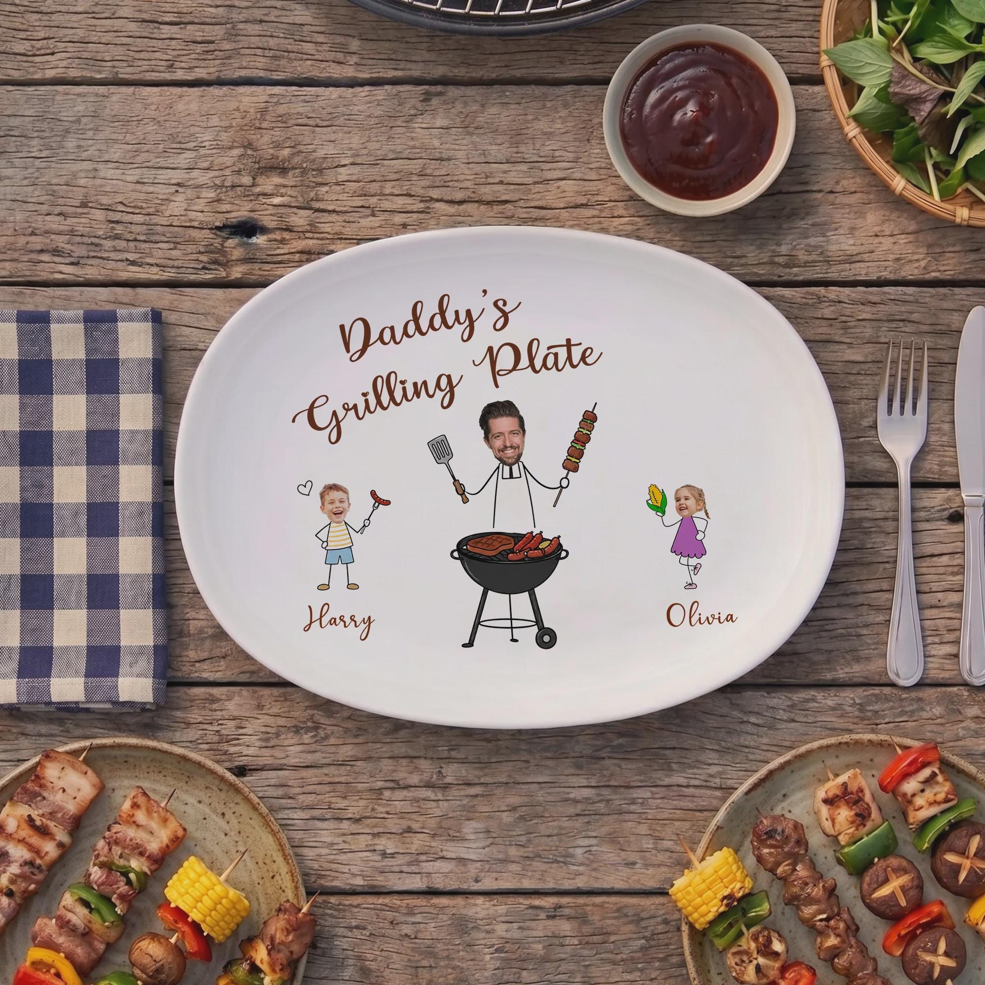 Personalized Father’s Day Gifts, Grill Master Gift for Dad, Custom Daddy Grilling Platter, Ceramic Serving Platter, Custom Platter