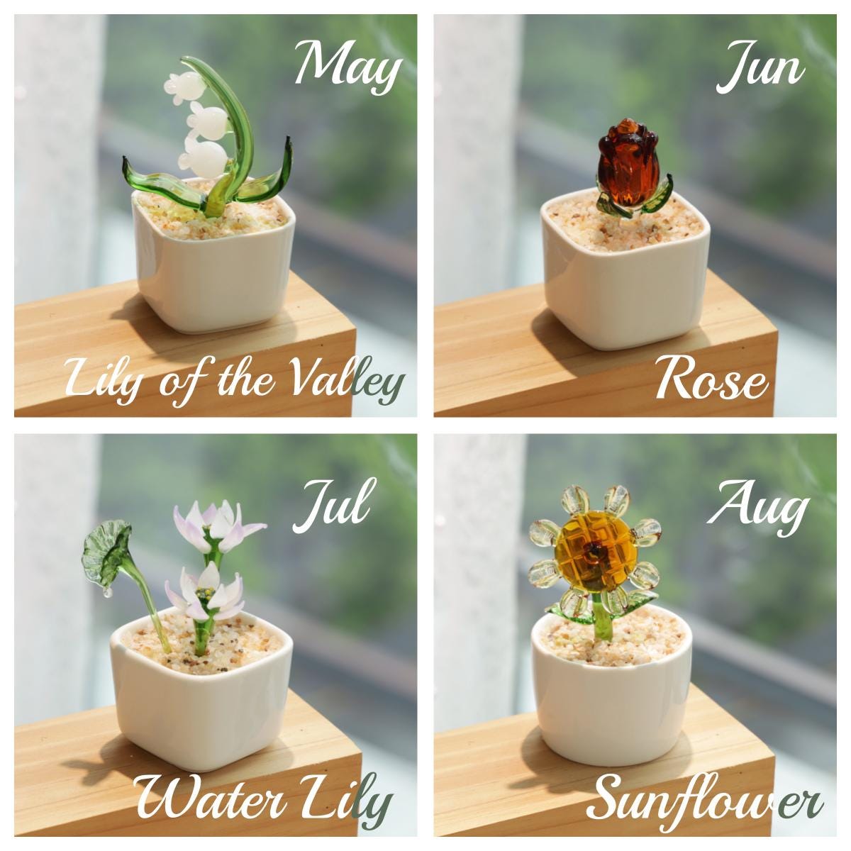 Hand Blown Glass Potted Plants - Glass Potted Birth Flowers, Stained Glass Plants, Housewarming Gift, Gift for Teacher, Home Decor