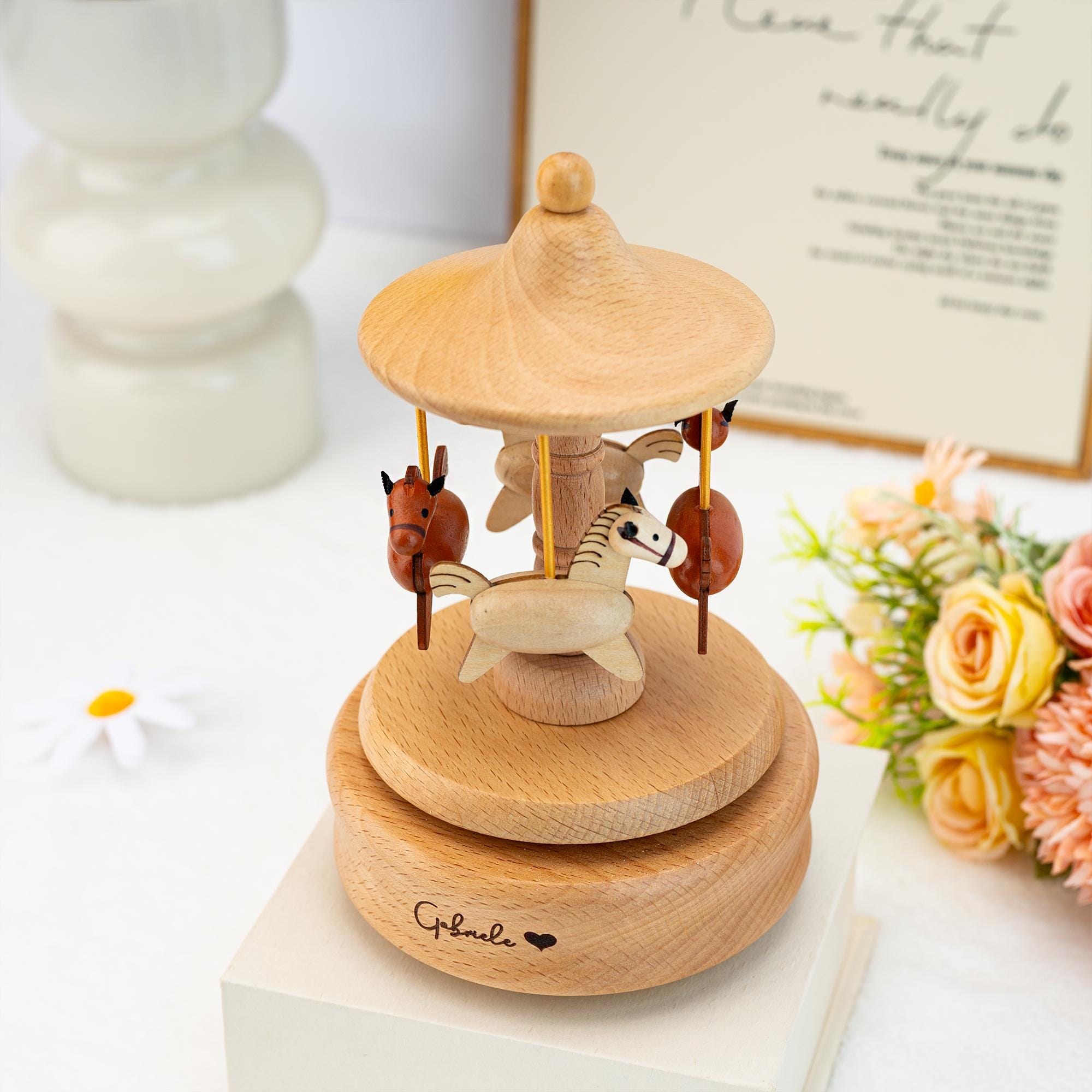 Custom Music Box, Musical Carousel,handmade Personalized Wooden Musical Carousel,baby Shower Gift,gift for Kids,engraved Keepsake Gift