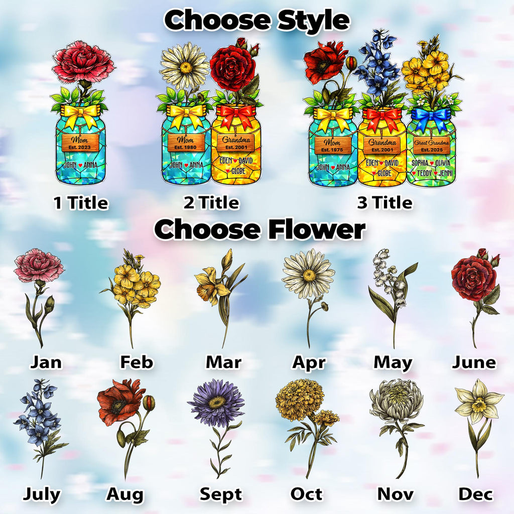 Personalized Grandma Flower Suncatcher, Birth Flower, Mother's Day, Gifts for Grandma, Grandma Gift, Grandma's Garden, Floral Suncatcher