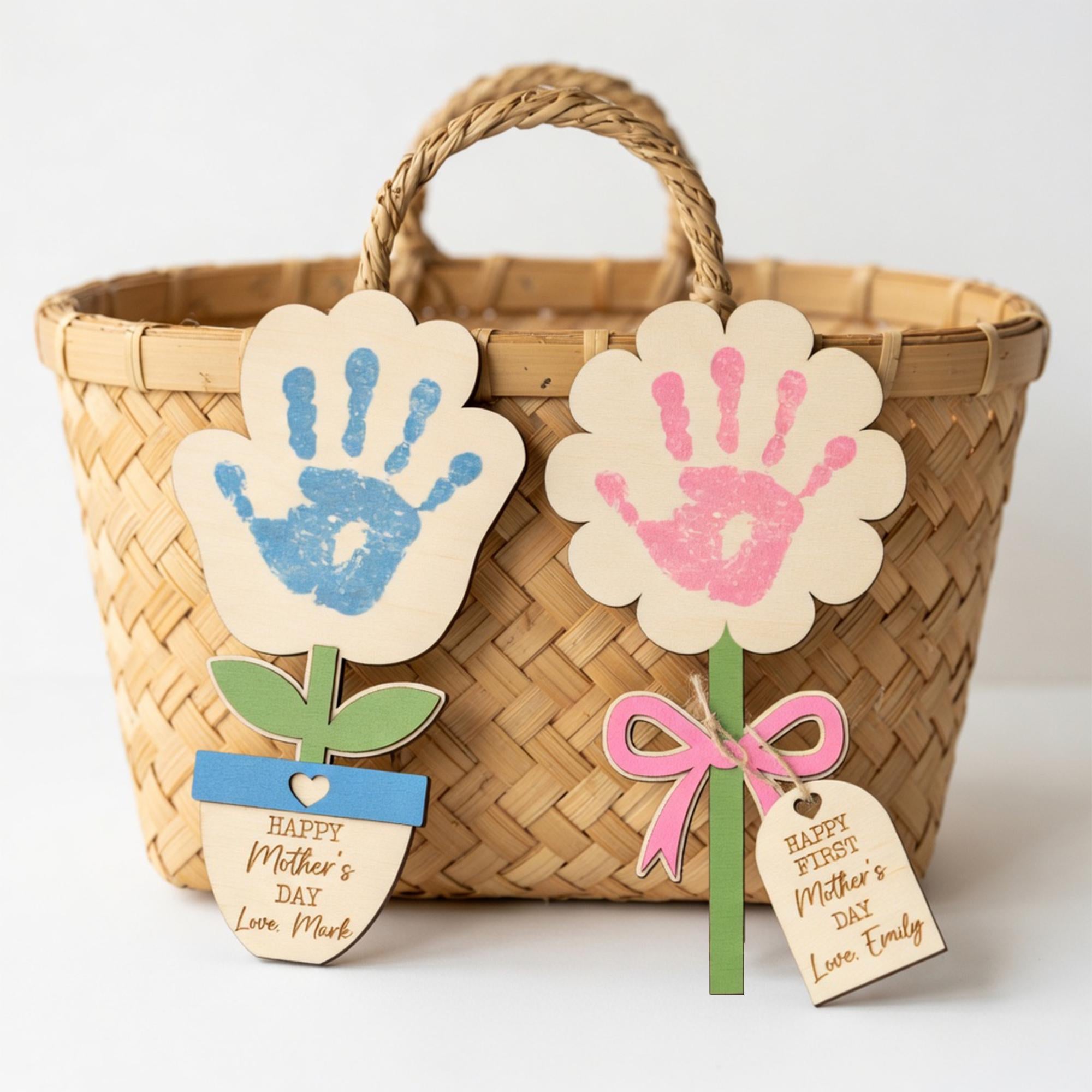 Personalized Mother’s Day Handprint Flower Sign, DIY First Mother's Day Handprint Sign, New Mom Gifts From Kids