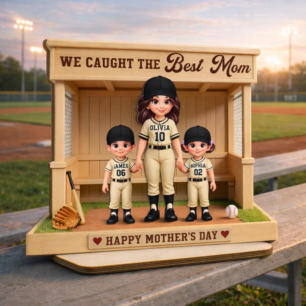 Baseball, Softball Mom And Kids Personalized Standing Wooden Sign, Mother's Day Gift For Wife, Gift For Mom, Baseball Lover, Baseball Player