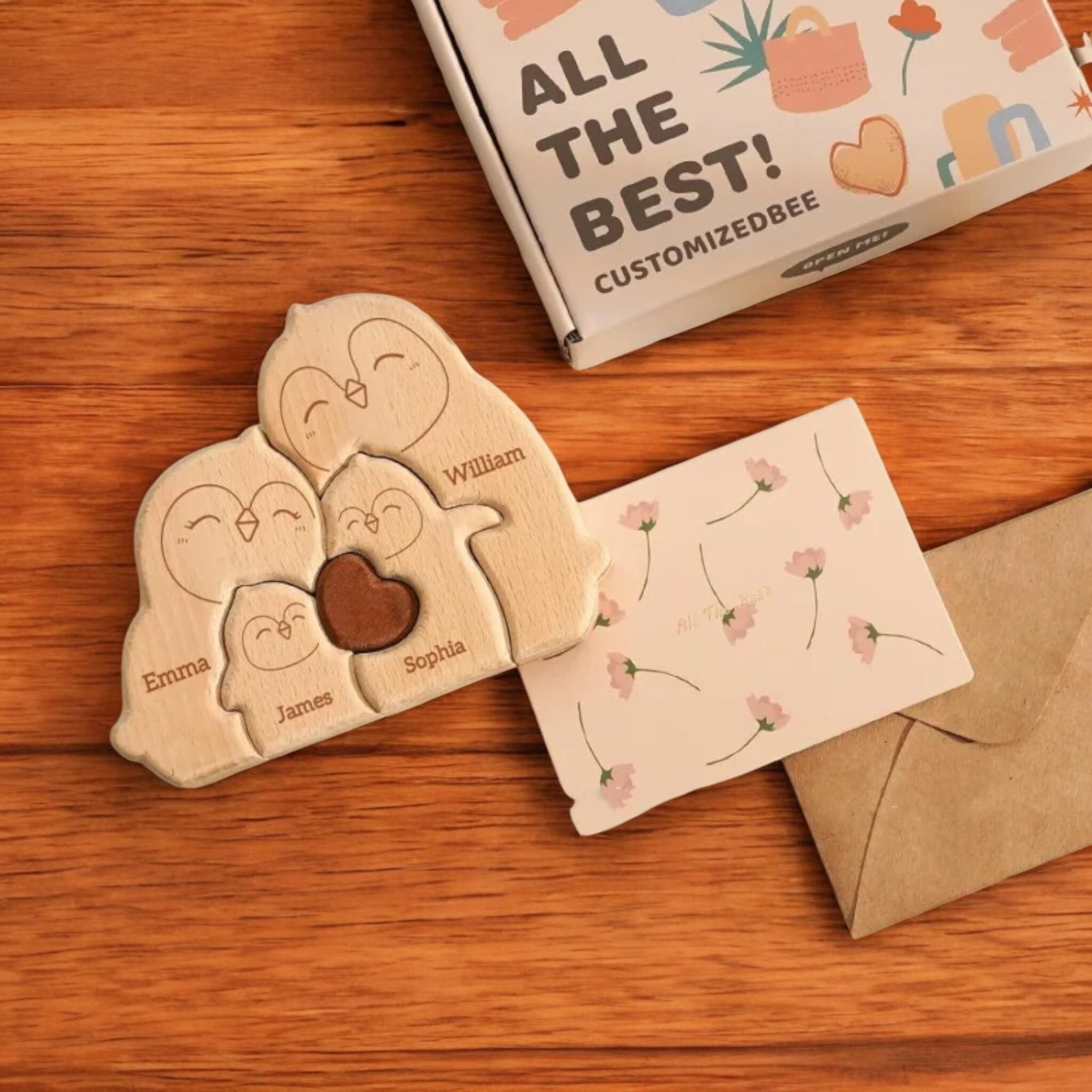 Personalized Penguin Family Puzzle, Custom Christmas Gift, Family Ornament, Baby Shower Decor, Family Gift, Family Keepsake, Penguin Gift