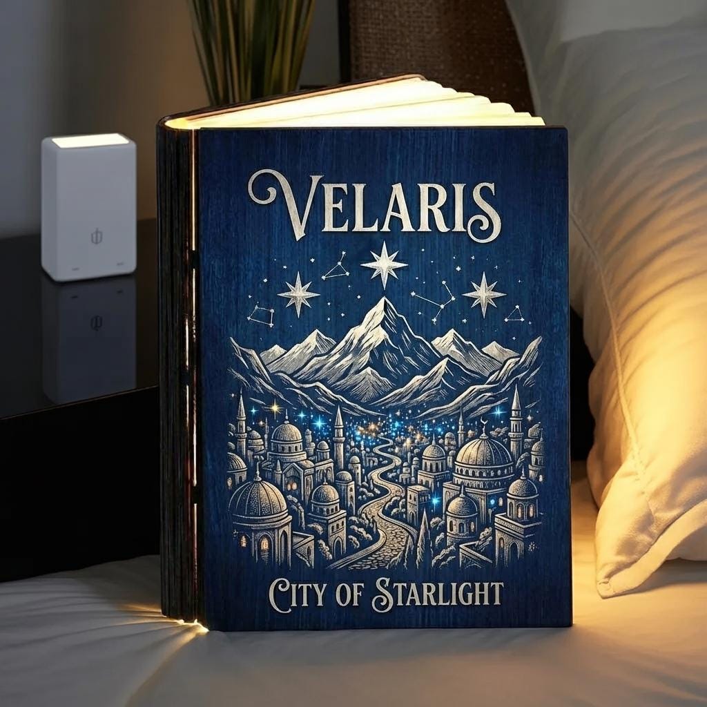 Velaris City of Starlight Book Lamp, Velaris ACOTAR Wood Folding Book Lamp, Fantasy Book Room Decor, ACOTAR Lovers Gift