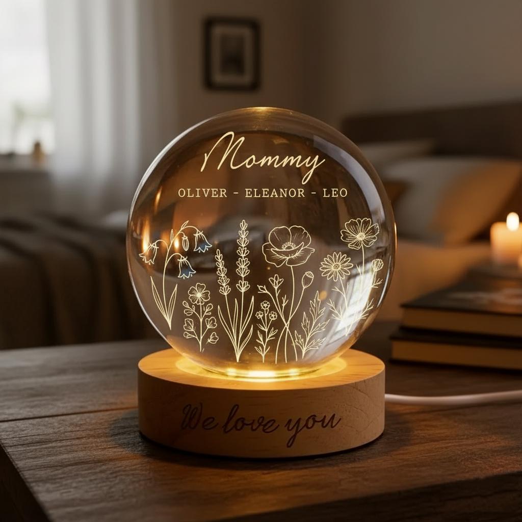 Personalized Photo Crystal Night Light, Photo Memorial Crystal Lamp, Custom Memorial Gift, Grandpa Grandma Crystal Ball, Memorial Crystal