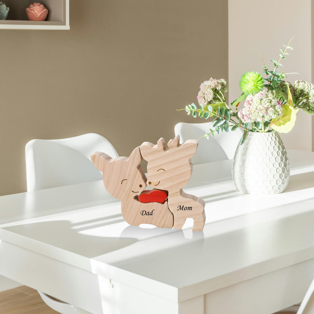 Wooden Deer Family Puzzle, 2-5 Deer Family Jigsaw Decor, Wedding Anniversary Birthday Gifts for Mom Dad Friend Couples Animal Family Decor