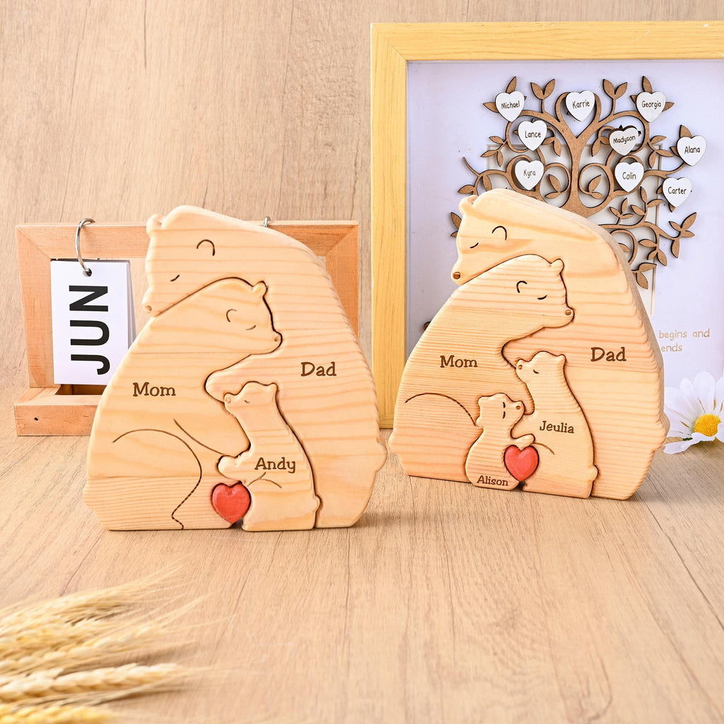 Personalized Wooden Bear Family Puzzle, Bear Family Figurines, Engraved Mom and Baby Bear Puzzle, New Mom Gift, Baby Shower Gift, Dad Gifts