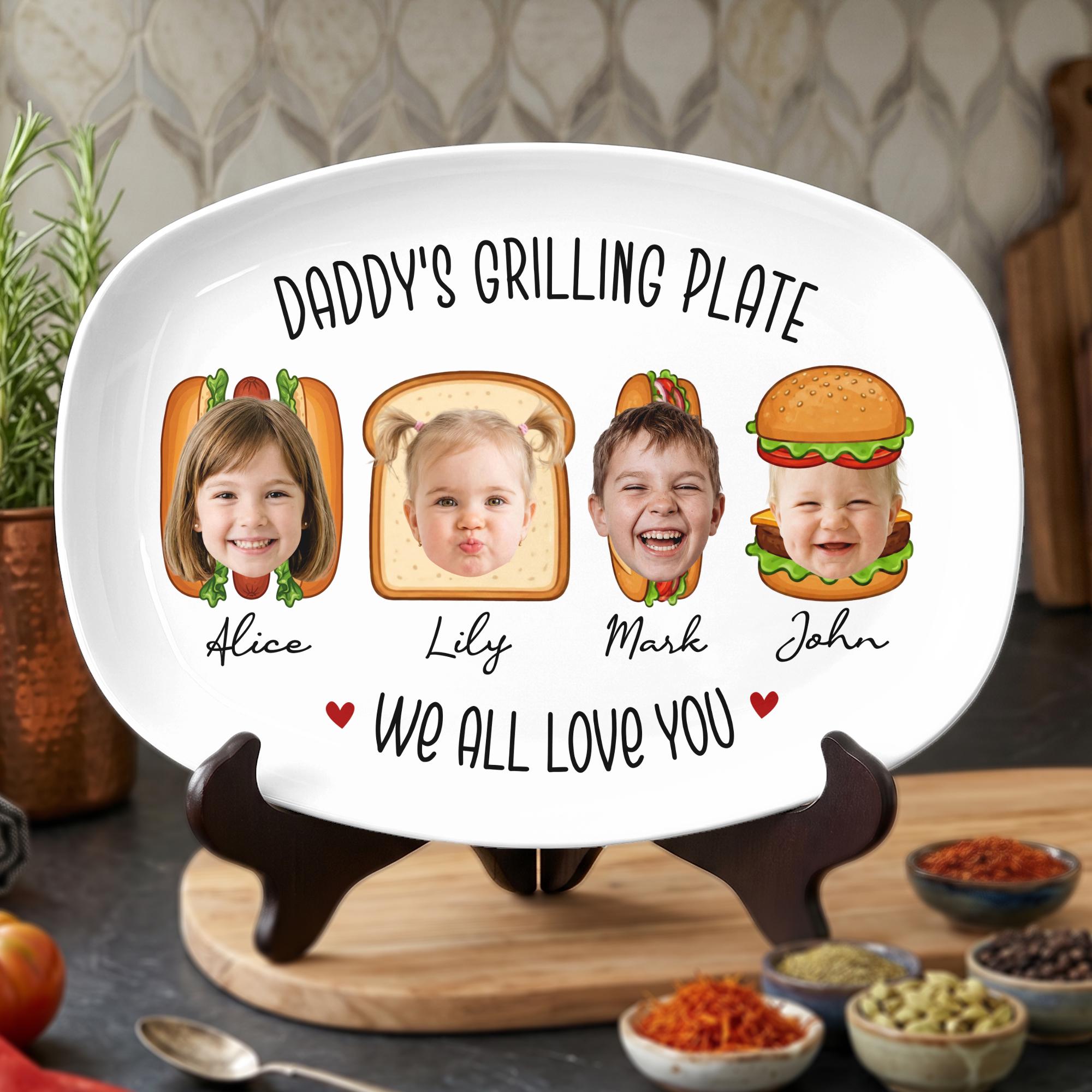 Personalized Daddy's Grilling Plate, Custom Dad’s Grilling Platter With Kid Faces, Gift for Dad From Kids, BBQ Serving Tray, Father’s Day