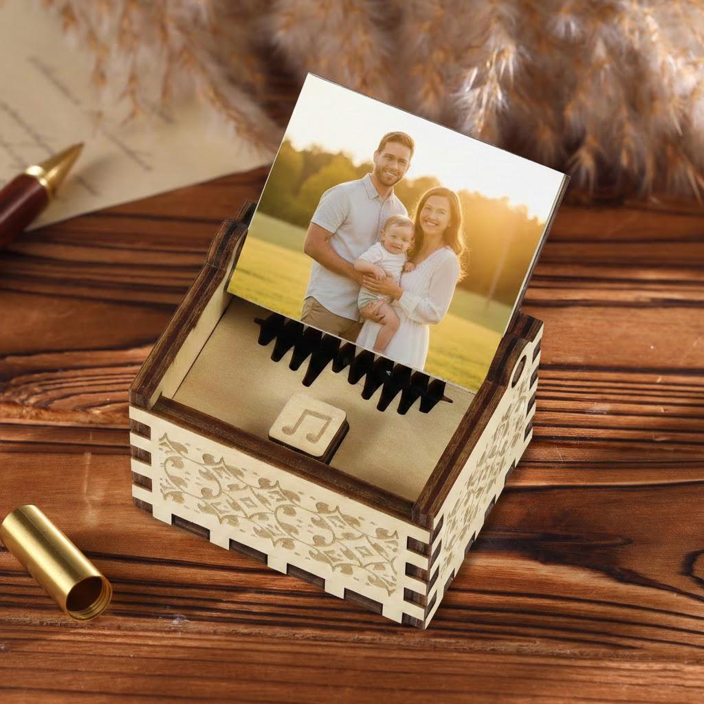 Personalized Wooden Music Box, Custom Photo & Song, Engraved “I Love You” Gift, Romantic Keepsake for Wife, Mom, Valentine’s Day